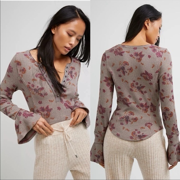 Free People Tops - Free People Layer Me Henley in Washed Floral Grey, size XS